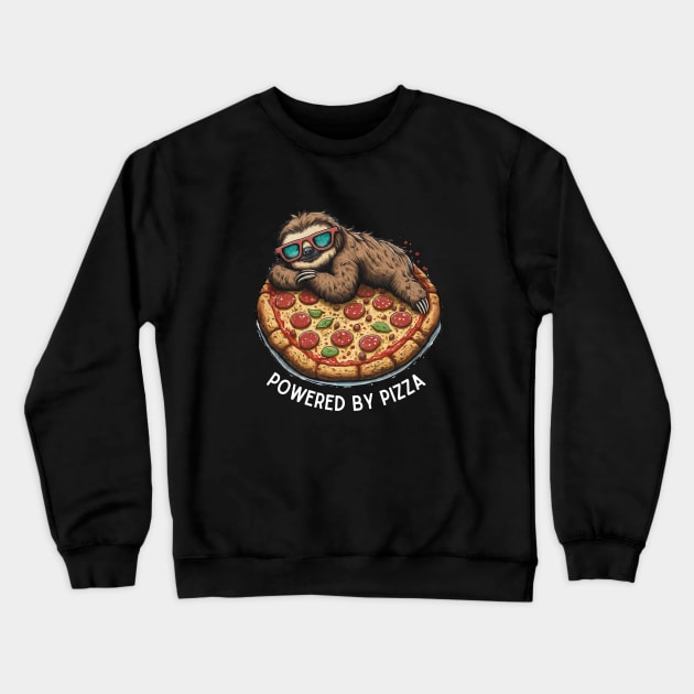 Sloth Life: Powered by Pizza Crewneck Sweatshirt by JollyCoco